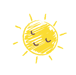 Smiling sun illustration on black background.